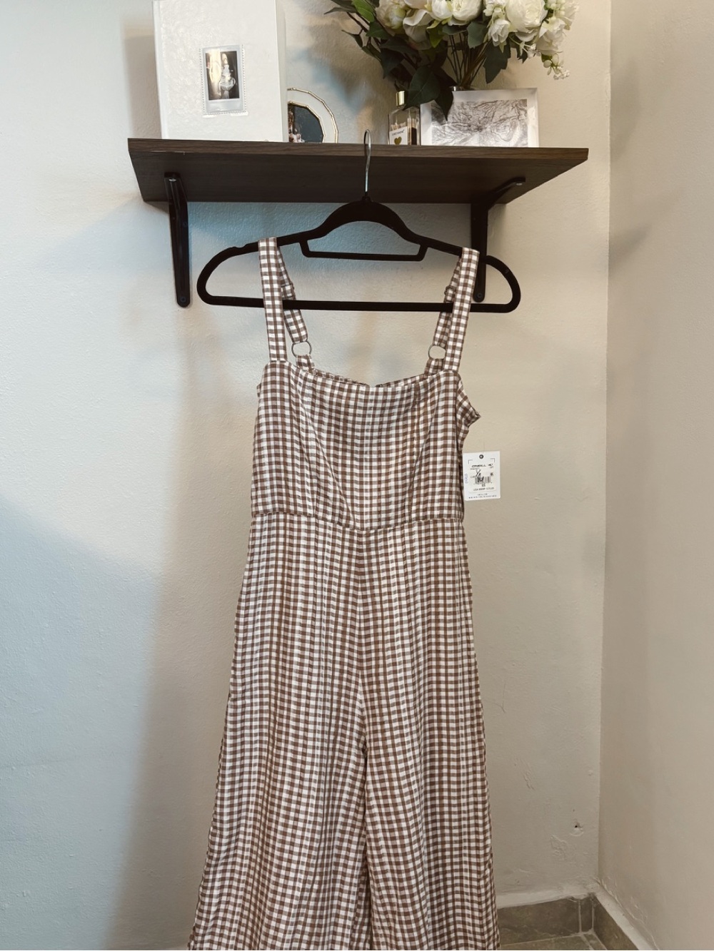 NWT O'Neill Brown and White Checkered Jumpsuit